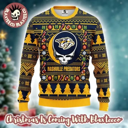 Discover Grate.ful De.ad X NHL Nashville Predator Ugly Christmas Sweater