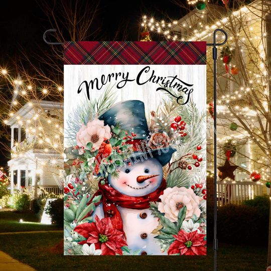 Discover Christmas Snowman Garden Flag: Merry Christmas