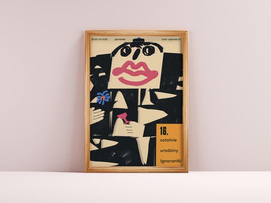 Discover IGNORANTKA Poster – Man with Flower and Champagne Glass – Polish Cultural Venue Last Birthday