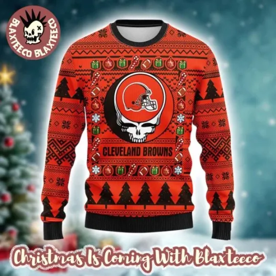 Grateful Dead Football Clevelan Brown Ugly Christmas Sweater