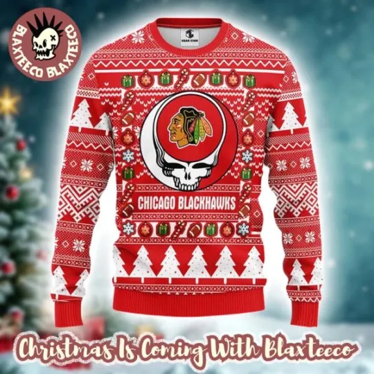 Grateful Dead NHL Chicago Blackhawk Ugly Christmas Sweater