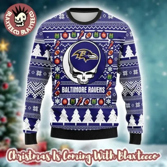 Grateful Dead football Baltimore Raven Stealie Logo Ugly Christmas Sweater