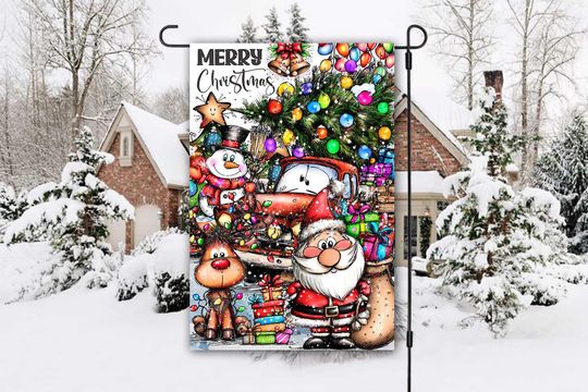 Discover Merry Christmas Garden Flag Sublimation Design, PNG, Cute Christmas 12x18 Garden Flag, Digital Download, Santa Snowman Reindeer Garden Flag