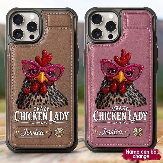 Crazy Chicken Lady Personalized Chicken Wallet Phone Case, Funny chicken Phone Case Comedy Cover, Perfect Gift for Animal Lovers Farm Lovers