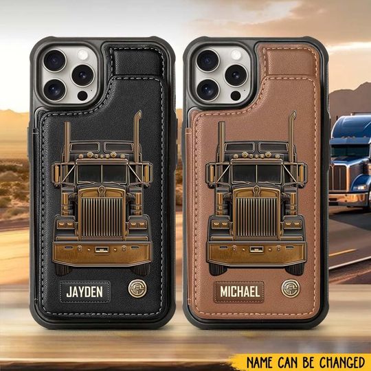 Truck Driver - Personalized Trucker Wallet Phone Case, Customized Wallet Phone Case, Truck Driver Appreciation, Christmas Gift Freightliner