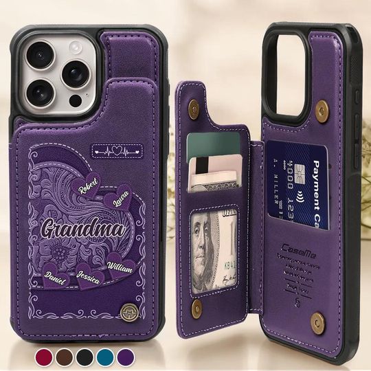 Grandma's Mom's Little Sweethearts Personalized Leather Flip Wallet Phone Case, Custom Gift For Mom, Birthday Gift For Grandma, Granny Gift