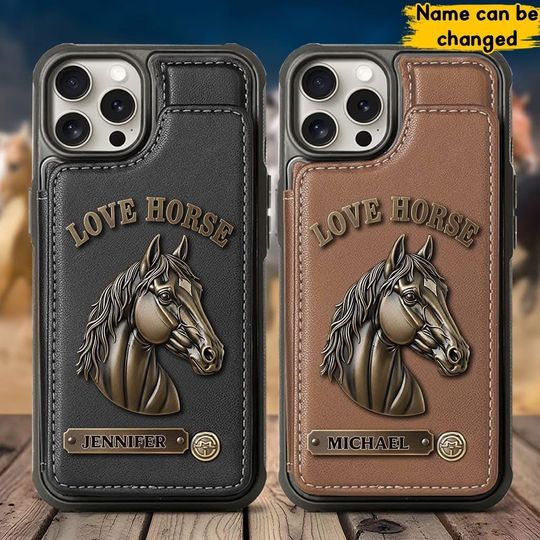 Love Horse - Personalized Horse Wallet Phone Case, Personalized Horse Phone Cover, Custom Horse Phone Cas, Horse Lover Gift, Horse Portrait