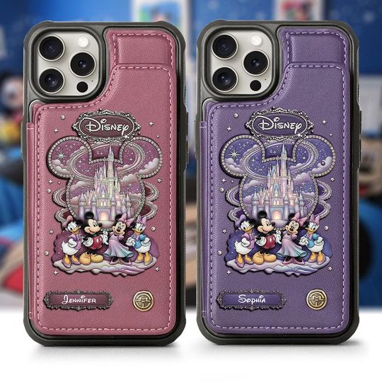 Custom Mouse Couple Cartoon Castle Phone Case  | Personalized Leather Wallet iPhone Case | Cute Princess Gift