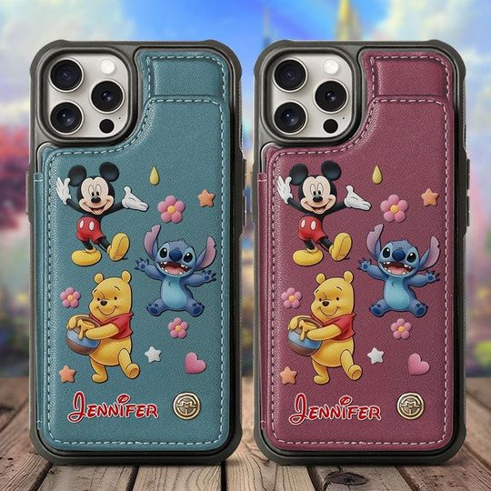 Custom Cartoon Cute iPhone Wallet Case - Personalized Cartoon PU Leather Cover