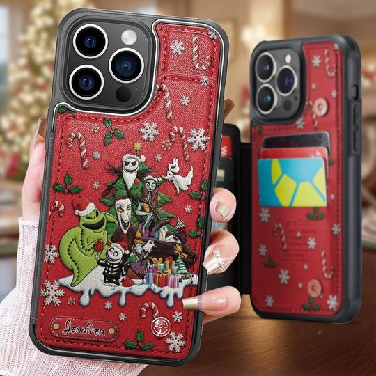 Personalized Jack and Sally PU Leather Wallet Phone Case - Halloween Gift