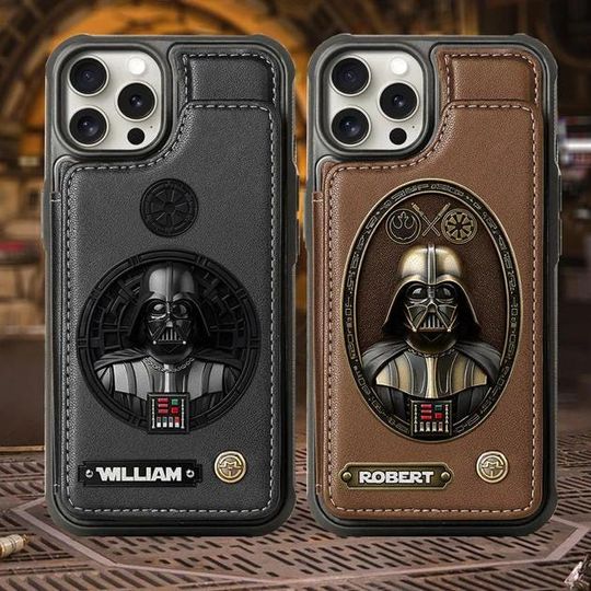 Personalized Space War Leather Wallet Phone Case, Outer Space Card Slots Phone Cover for Star War Fan, Sci-fi Movie Phone Case