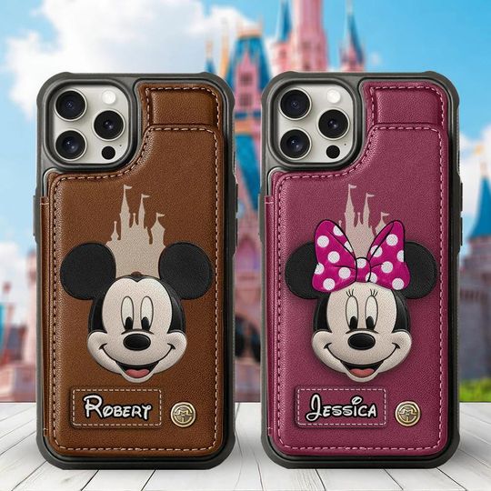 Personalized Mouse Leather Wallet Phone Case, Mouse and Friend Card Slots Phone Cover for iPhone, Matching Phone Case Samsung