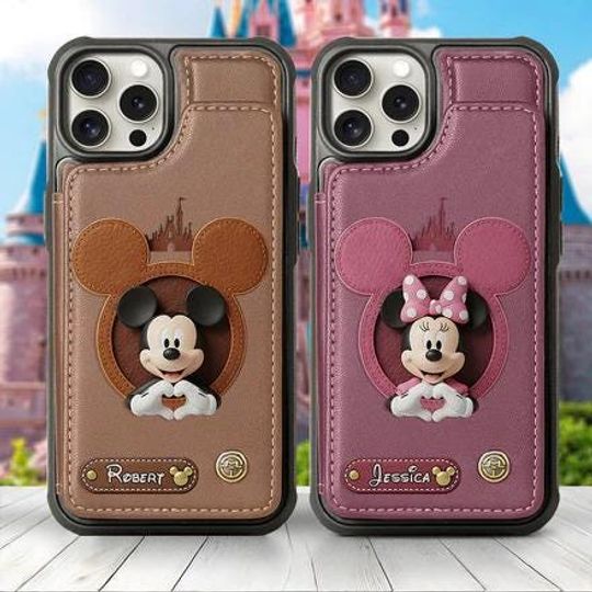 Personalized Magical Mouse Leather Wallet Phone Case, Disneyland Castle Card Slots Phone Cover, Cartoon Phone Gift for Fan
