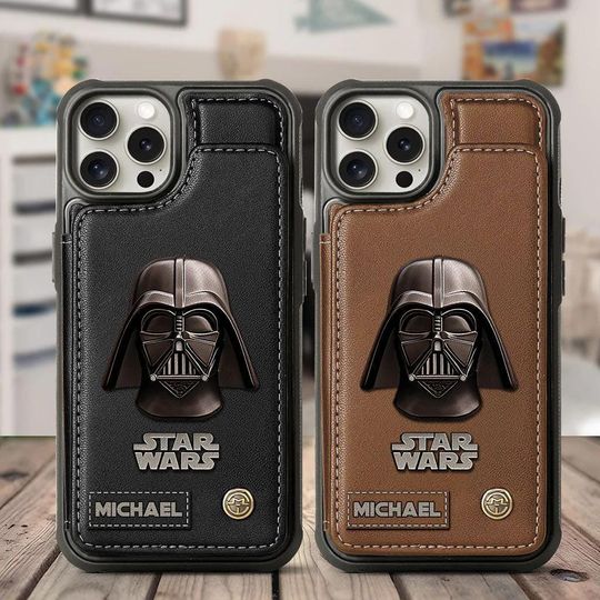 Personalized Space War Leather Wallet Phone Case, Outer Space Card Slots Phone Cover for Star War Fan, Sci-fi Movie Phone Case