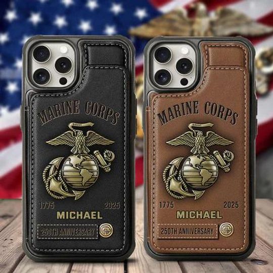Personalized 250th Anniversary Veteran Leather Wallet Phone Case, Card Slots Phone Cover for US Military Army, Gift for Dad