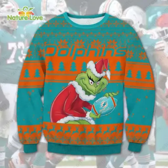 The funny character Stole Miami Dolphins football Ugly Christmas Sweater