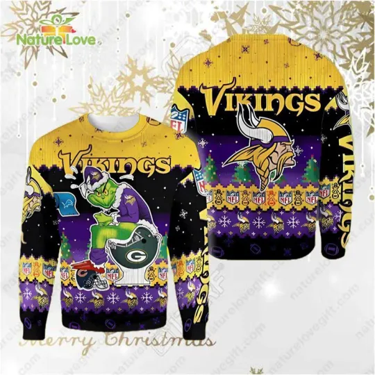 Discover funny character M!nnsta Vikings Sit On Packrs Team football Ugly Christmas Sweater