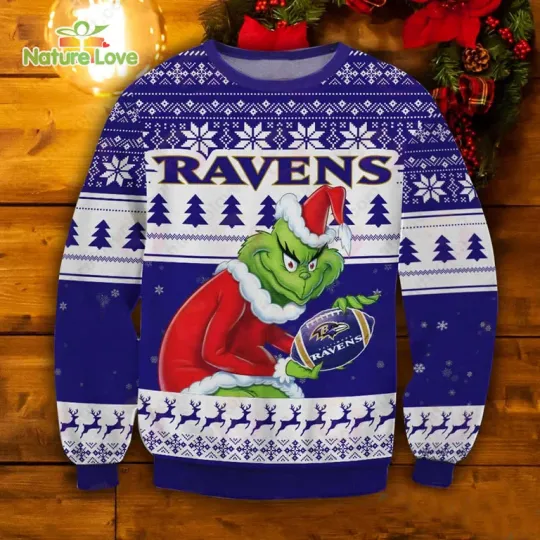 The funny character Stole  Baltimore Ravens football Ugly Christmas Sweater