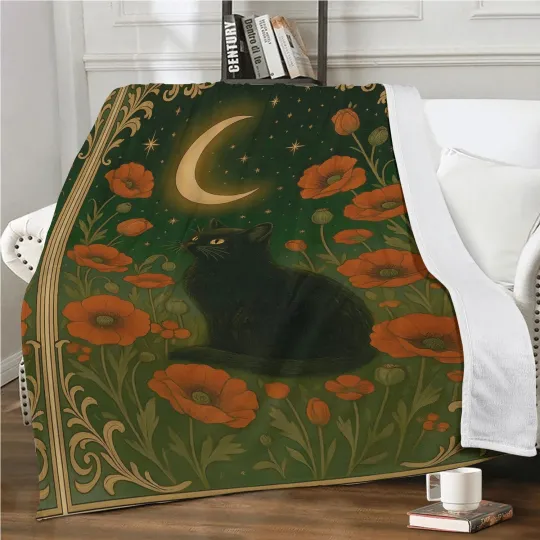 Discover Black Cat Retro Fleece Blanket Personalize Kid's Blanket, Animal Gift Blanket