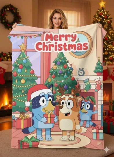 Discover BlueyDad Family Christmas Art Print Blanket- Adorable Holiday Fun Fleece Blanket