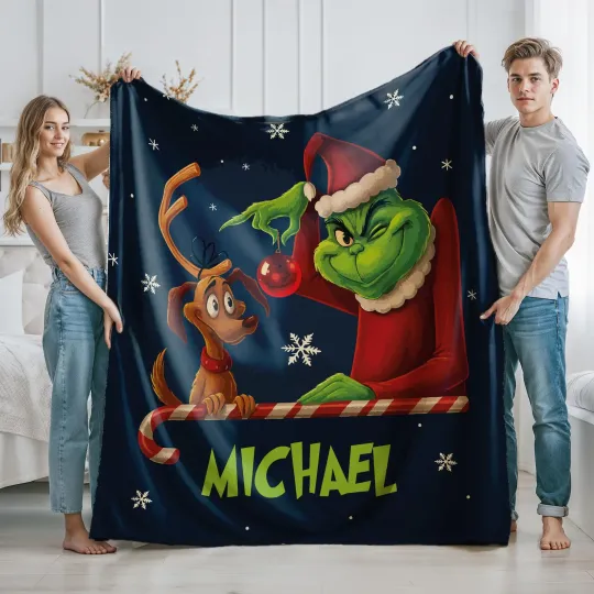 Discover Personalized funny character Christmas Blanket: Cartoon Fleece