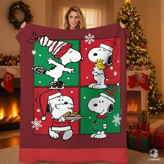 Discover Happy Snoopy Christmas Wall And Art Print Fleece Blanket Xmas