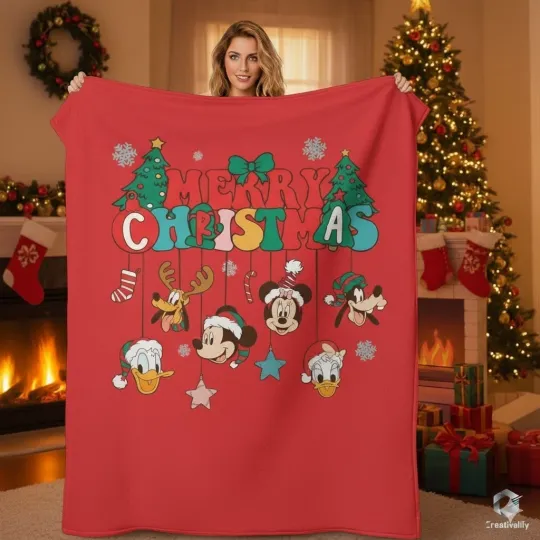 Discover Disney Chirstmas Mickey Fleece Blanket warm winter!Christmas-themed blanket
