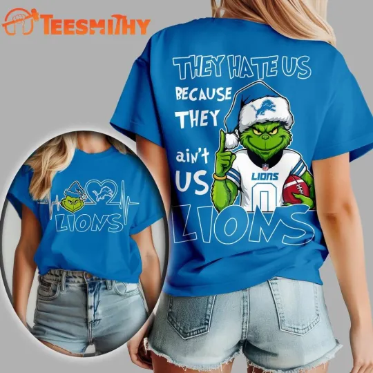 Discover Detroit Lion 2025 football Christmas funny character They Hate Us Shirt S-5XL