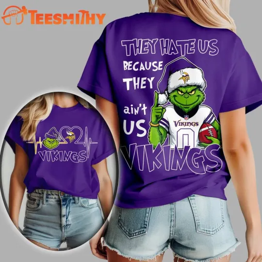 Discover Minnesota Viking 2025 football Christmas funny character They Hate Us Shirt S-5XL