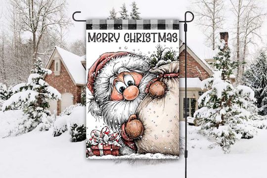 Discover Merry Christmas Santa Garden Flag Sublimation, Santa PNG, Funny Santa 12x18 Garden Flag, Digital Download, Peeking Santa Flag Template