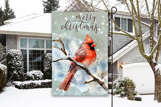 Discover Cardinal Garden Flag Sublimation, PNG, Christmas Cardinal 12x18 Garden Flag, Digital Download, Merry Christmas Garden Flag, Christmas Flag