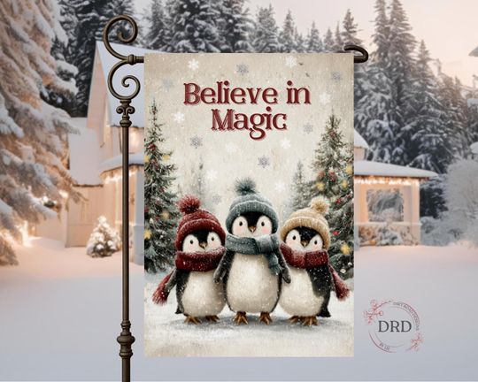 Discover Believe in the Magic Christmas Garden Flag PNG, Holiday Yard Flag Sublimation Design, Festive Winter Flag Digital Download, Xmas Porch Decor