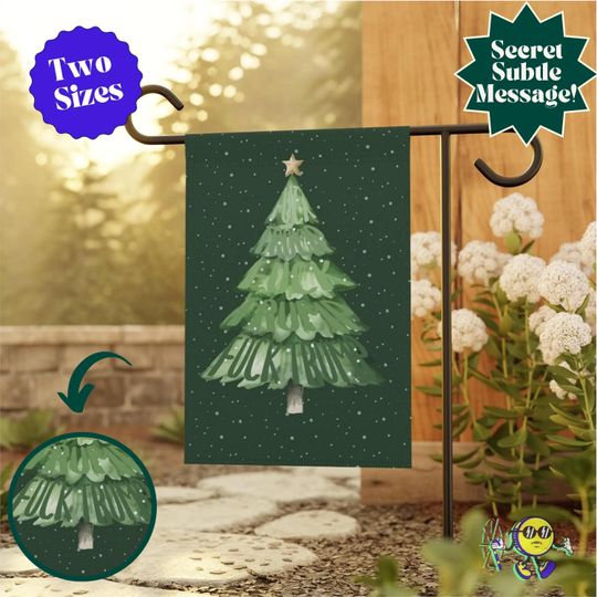 Subtle Fuck Trump Christmas Tree Garden Flag, Liberal Xmas Decor, Anti Trump Garden Sign