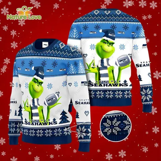 Seettl Seahawks funny character Ugly Christmas Sweater football Gifts