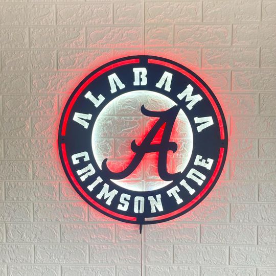 Albm Crimson Tide LED Wall Sign: Black Composite Illuminated Sports Team Logo