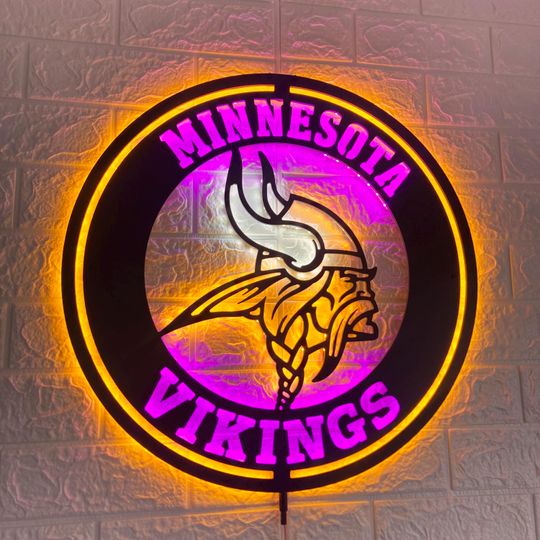 Minnesota Vikings LED Wall Sign: Black Composite Illuminated Sports Team Logo