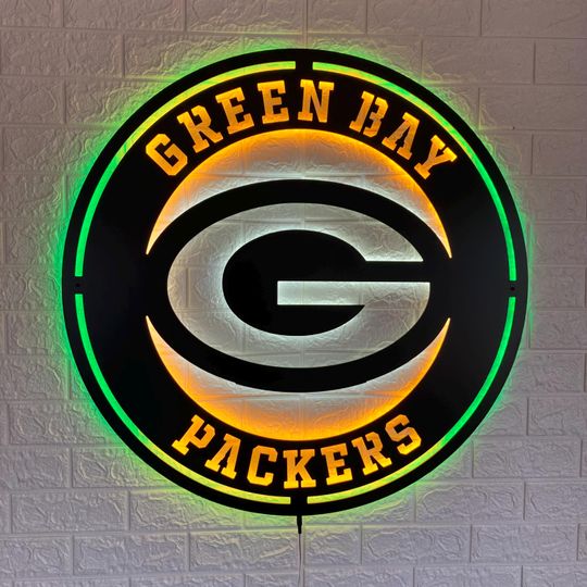 Green Bay Packers LED Wall Sign: Black Composite Illuminated Sports Team Logo