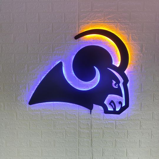 LA Rams LED Wall Sign: Black Composite Illuminated Sports Team Logo