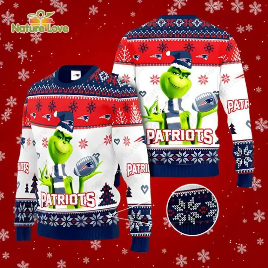 New England Patriots football funny character Ugly Christmas Sweater