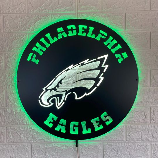 Eagles LED Wall Sign: Black Composite Illuminated Sports Team Logo
