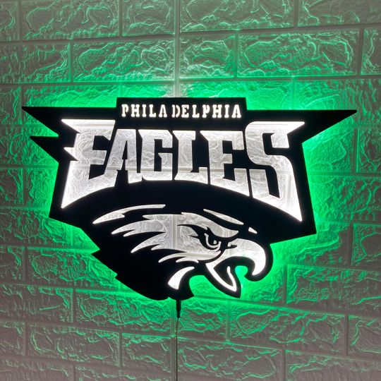 Eagles LED Wall Sign: Black Composite Illuminated Sports Team Logo