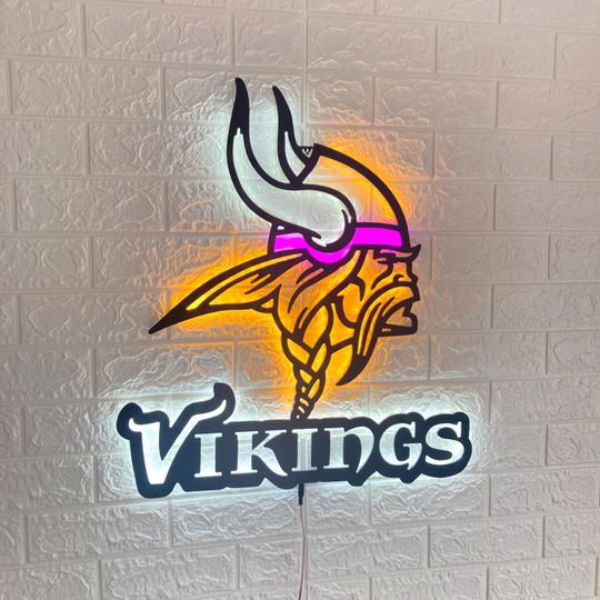 Minnesota Vikings LED Wall Sign: Black Composite Illuminated Sports Team Logo