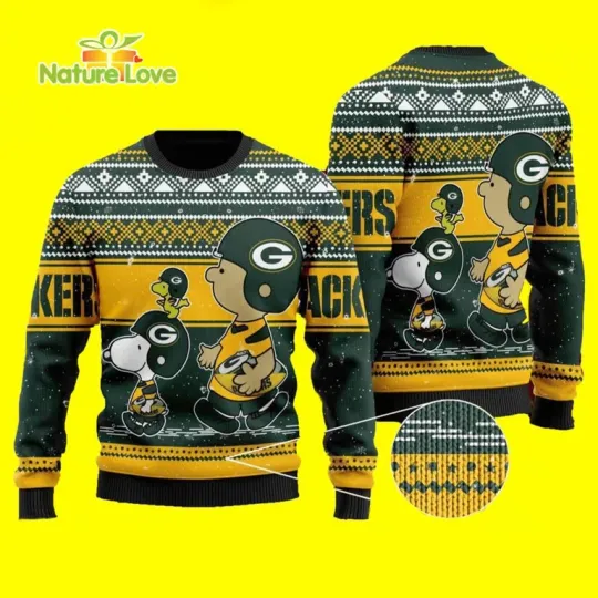Discover Snoopy Charlie Brown Gr**n B@y P@ckrs Lover football Ugly Christmas Sweater