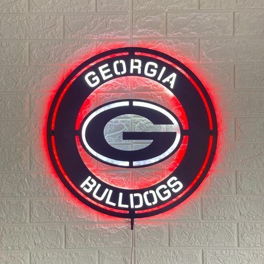 GA bulldogs LED Wall Sign: Black Composite Illuminated Sports Team Logo