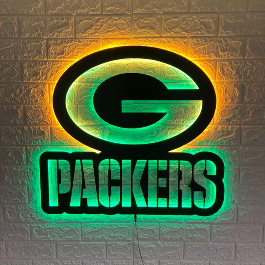 Green Bay Packers LED Wall Sign: Black Composite Illuminated Sports Team Logo