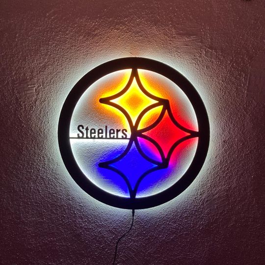 Steeler LED Wall Sign: Black Composite Illuminated Sports Team Logo