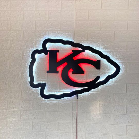 Kansas City Chiefs LED Wall Sign: Black Composite Illuminated Sports Team Logo