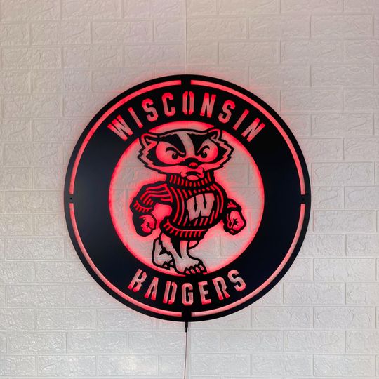 Custom *Badgers LED Wall Sign: Black Composite Lighted University Team Logo