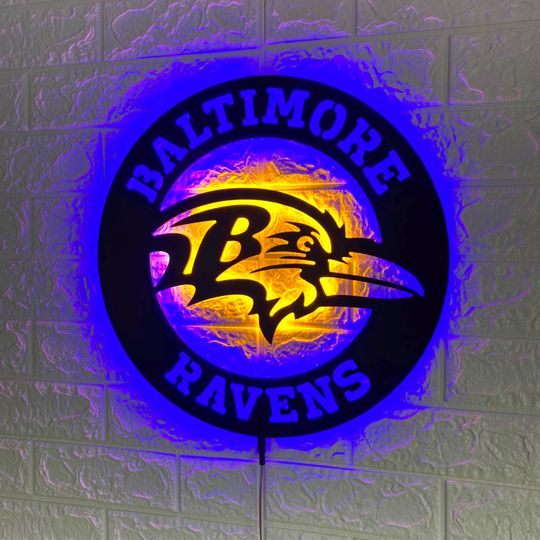 Baltimore Ravens LED Wall Sign: Black Composite Illuminated Sports Team Logo