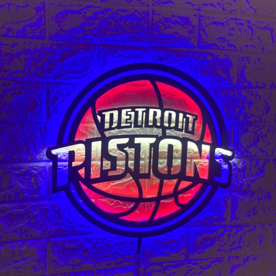 Detroit Pistons LED Wall Sign: Black Composite Illuminated Basketball Team Logo